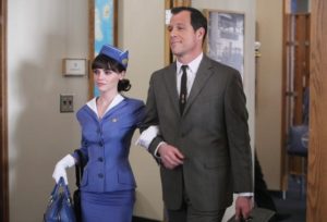 PAN AM - "1964" - Life has changed on a dime for the crew of Pan Am. Since President Kennedy's assassination and as New Year's Eve approaches for the start of 1964, everyone's lives are hurtling towards new starts: Colette is caught up in a whirlwind courtship with a foreign prince, and Dean is still kicking himself over losing her; Amanda and Ted's wedding plans are racing forward, thrilling his family, but making him more nervous by the day; Kate's spy supervisor, Richard, is shot and she tries to figure out whether he or someone else is a double agent -- He warns her that the first person to ask her how he is doing will be the double agent, but the first person who does is the one person she never imagined; and Amanda makes Laura a startling offer. Meanwhile, Broyles puts Maggie in a life-threatening position-which sparks a major attraction to him -- Laura forges on, still loving the man she can't have, and Dean is put on trial for the decisions he made during the Haiti landing, on the Season Finale of "Pan Am," SUNDAY, FEBRUARY 19 (10:01-11:00 p.m., ET), on the ABC Television Network. (ABC/ERIC LIEBOWITZ) CHRISTINA RICCI, DARREN PETTIE
