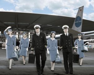PAN AM - Passion, jealousy and espionage... They do it all - and they do it at 30,000 feet. The style of the 1960s, the energy and excitement of the Jet Age and a drama full of sexy entanglements deliciously mesh in this thrilling and highly-original new series. "Pan Am" stars Christina Ricci ("Penelope") as Maggie, Kelli Garner ("Going the Distance") as Kate, Karine Vanasse ("Polytechnique") as Colette, Margot Robbie ("Neighbours") as Laura, Jonah Lotan ("24") as Dean and Michael Mosley ("Justified") as Ted. Jack Orman ("ER," "Men of a Certain Age,"), Tommy Schlamme ("The West Wing," "Parenthood," "Mr. Sunshine") and Nancy Hult Ganis ("Akleeh and the Bee") are the executive producers of "Pan Am." Orman is also the writer, with Schlamme directing. "Pan Am" is produced by Jack Orman Productions, Out of the Blue Entertainment and Shoe Money Productions in association with Sony Pictures Television. (ABC/BOB D'AMICO) KELLI GARNER, MARGOT ROBBIE, JONAH LOTAN, CHRISTINA RICCI, MICHAEL MOSELEY, KARINE VANASSE